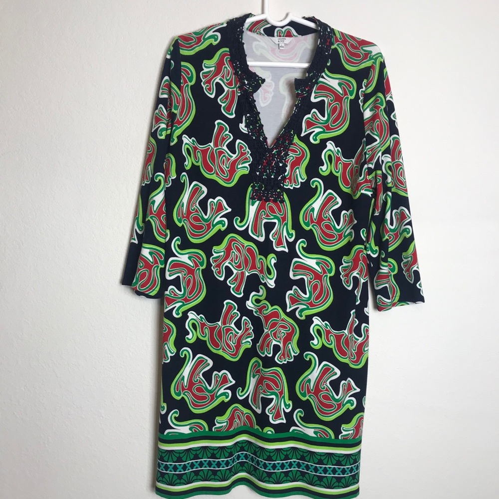 Crown & IvY elephant print tunic dress Sz Lg